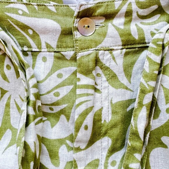 Rachel Zoe Linen Wide Leg Pants Elastic Waist Sash 4 Pockets Green Leafy Print L - Picture 4 of 10